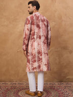Men Brown Silk Blend Shibori Embroidered Straight Kurta With Pant Set-MKSET1539