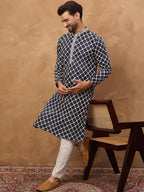 Men Blue Viscose Rayon Shibori Embroidered Straight Kurta With Pant Set-MKSET1534