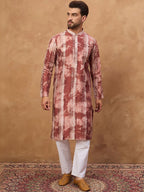 Men Brown Silk Blend Shibori Embroidered Straight Kurta With Pant Set-MKSET1539