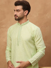 Men Green Silk Blend Solid Embroidered Straight Kurta With Pant Set-MKSET1451