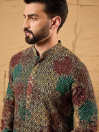 Mens Multi Viscose Rayon Geometric Embroidered Chikankari Straight Kurta With Pant Set-MKSET1180