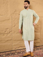 Men Green Rayon Blend Solid Embroidered Straight Kurta With Pant Set-MKSET1231