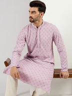 Men Purple Viscose Rayon Solid Embroidered Straight Kurta With Pant Set-MKSET1061