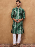 Men Green Silk Blend Shibori Embroidered Straight Kurta With Pant Set-MKSET1538