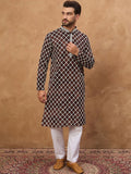 Men Brown Viscose Rayon Solid Embroidered Straight Kurta With Pant Set-MKSET1536
