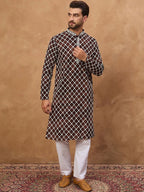 Men Brown Viscose Rayon Solid Embroidered Straight Kurta With Pant Set-MKSET1536