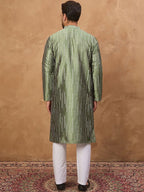 Men Green Silk Blend Solid Embroidered Straight Kurta With Pant Set-MKSET1439