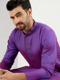 Men Purple Cotton Solid Woven Design Straight Kurta With Pant Set-MKSET1099