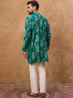 Men Blue Viscose Rayon Ikat Printed Straight Kurta With Pant Set-MKSET1546