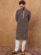 Men Brown Viscose Rayon Solid Embroidered Straight Kurta With Pant Set-MKSET1536