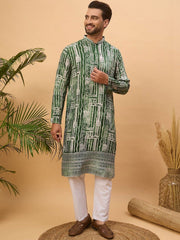 Men Green Viscose Rayon Batik Embroidered Straight Kurta With Pant Set-MKSET1500