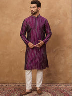 Men Purple Silk Blend Geometric Printed Straight Kurta With Pant Set-MKSET1518
