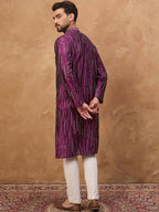 Men Purple Silk Blend Geometric Printed Straight Kurta With Pant Set-MKSET1518