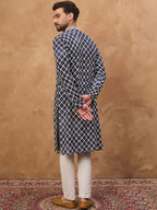 Men Blue Viscose Rayon Shibori Embroidered Straight Kurta With Pant Set-MKSET1534