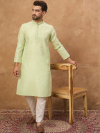 Men Green Silk Blend Solid Embroidered Straight Kurta With Pant Set-MKSET1451