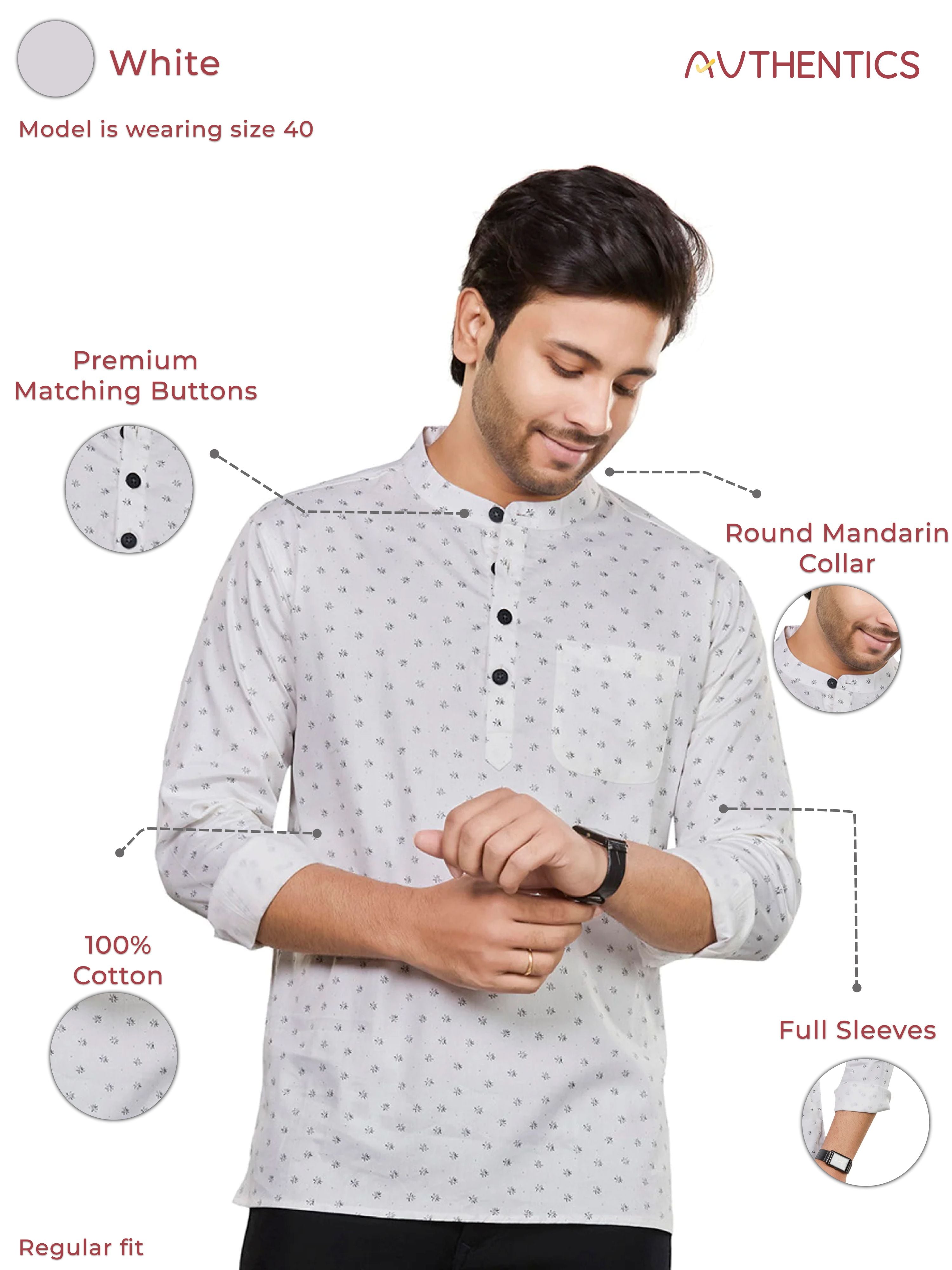 Cotton Short Kurta for Men - Multicolor | SKAVFLOWH3