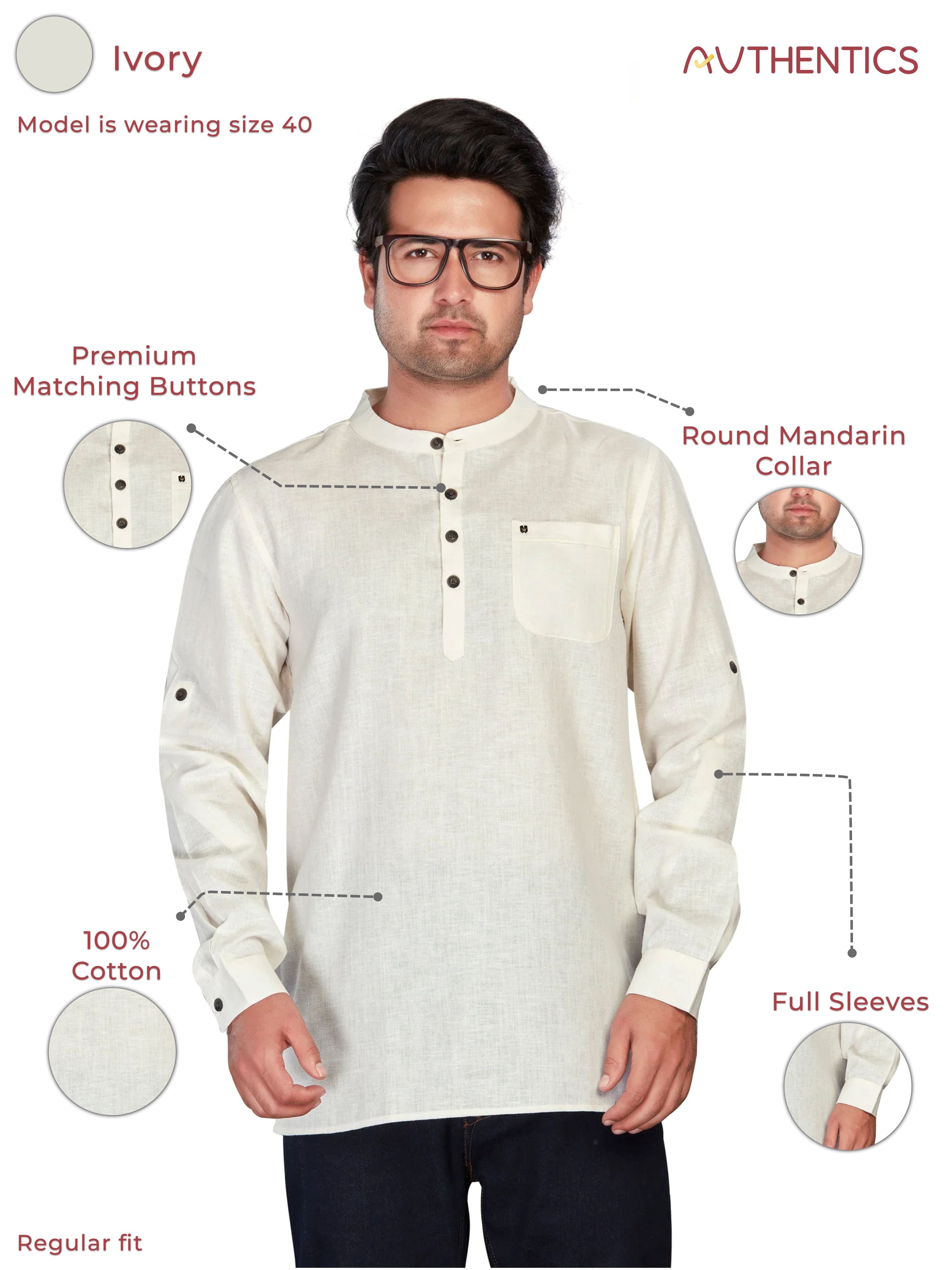 Linen Short Kurta for Men - Beige | SKSRLNCR38