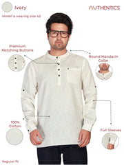 Linen Short Kurta for Men - Beige | SKSRLNCR38