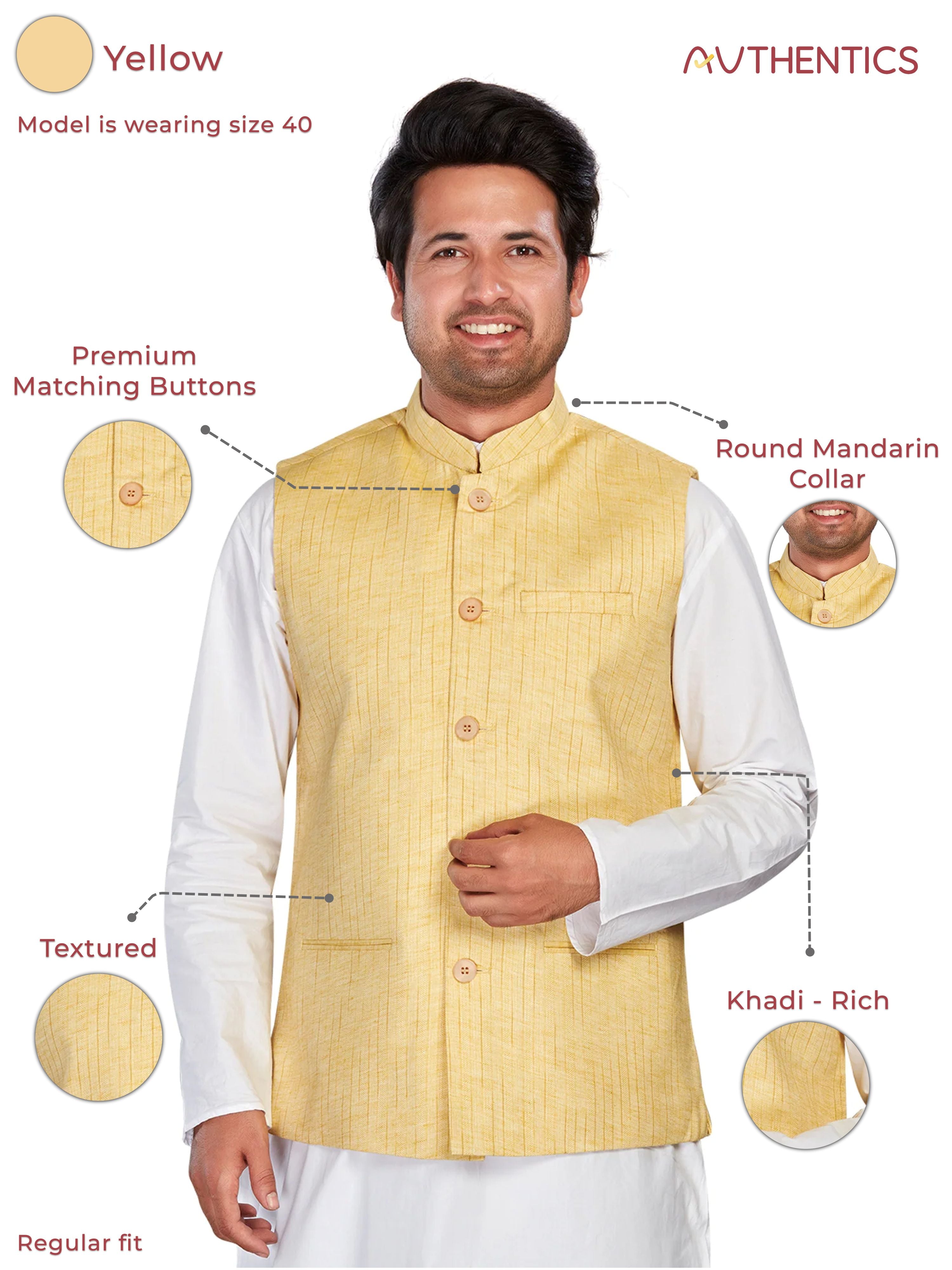 yellow Cotton Solid Indian Wear Nehru Jacket | DesiQlo