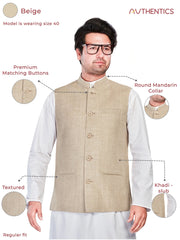 Cotton Nehru Jacket for Men - Beige | WCSR1023PP