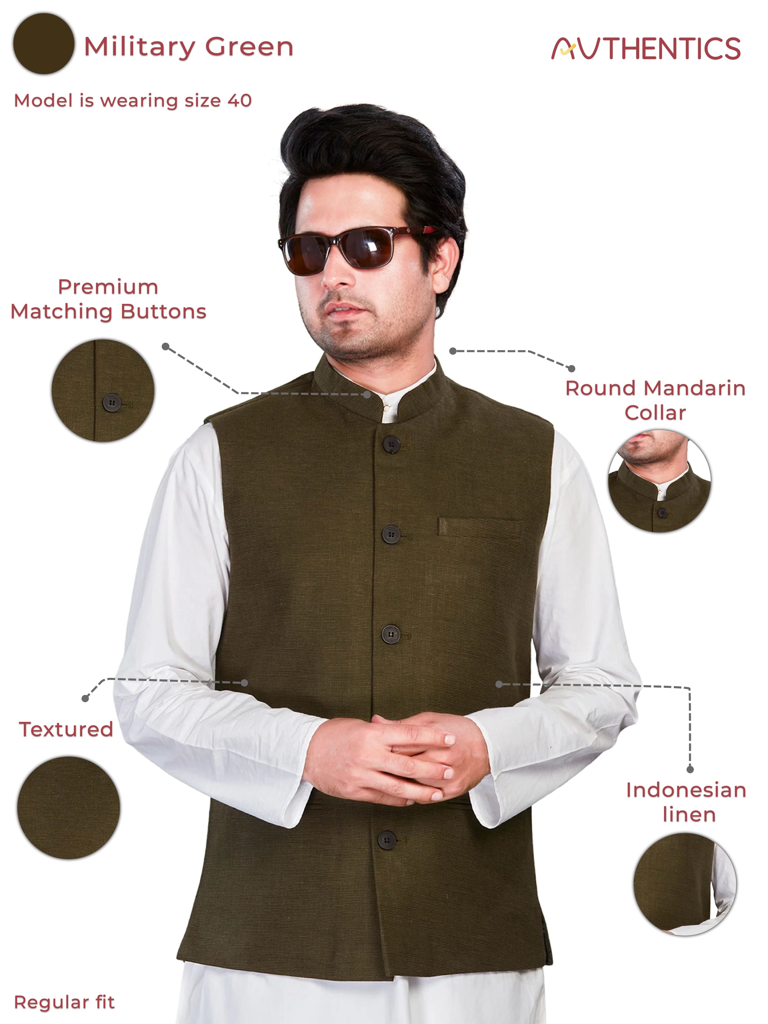 green Cotton Solid Indian Wear Nehru Jacket | DesiQlo 2