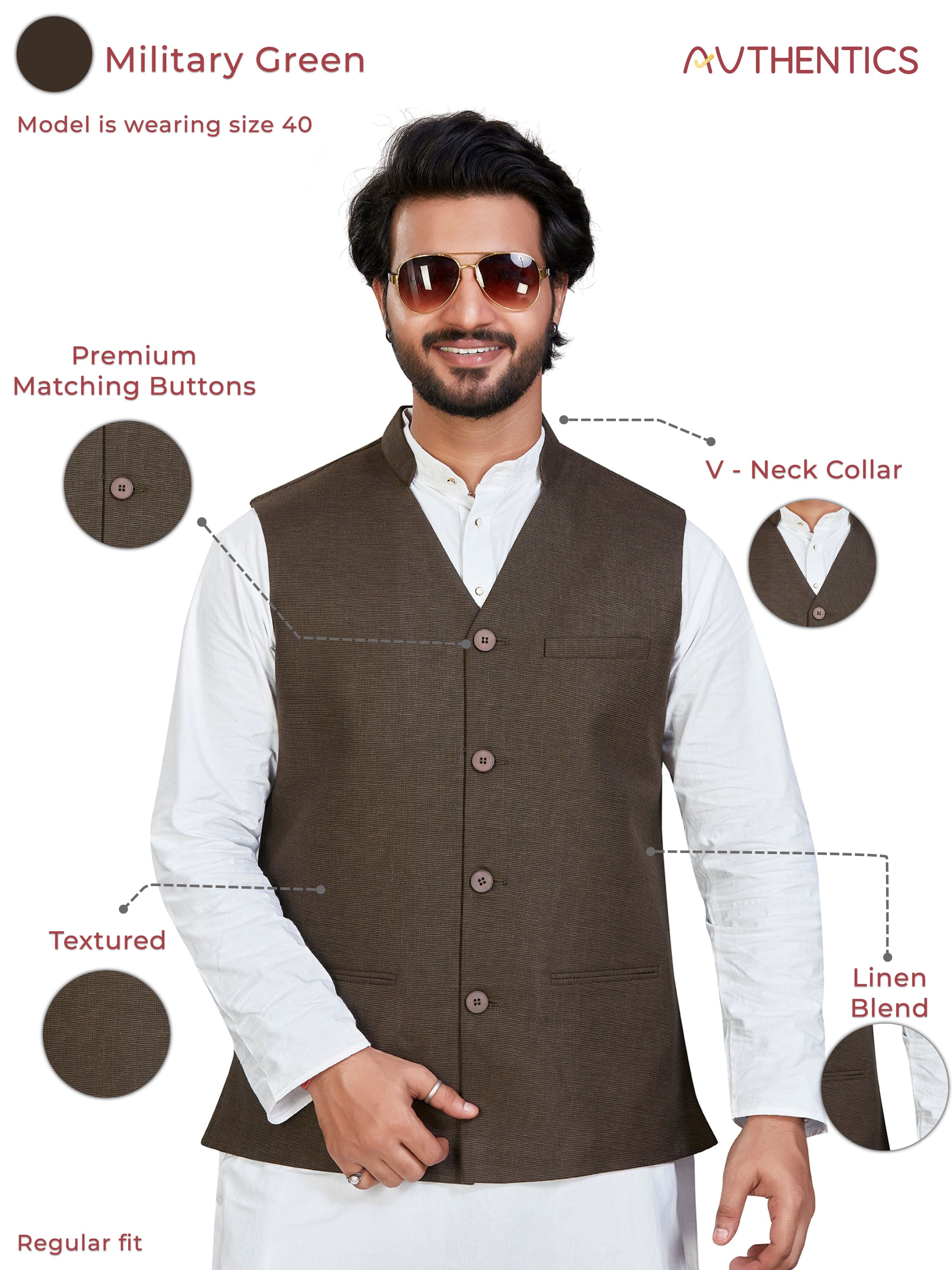 green Cotton Solid Indian Wear Nehru Jacket | DesiQlo 3