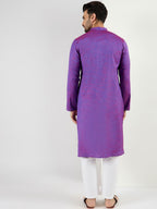 Men Purple Cotton Solid Woven Design Straight Kurta With Pant Set-MKSET1099