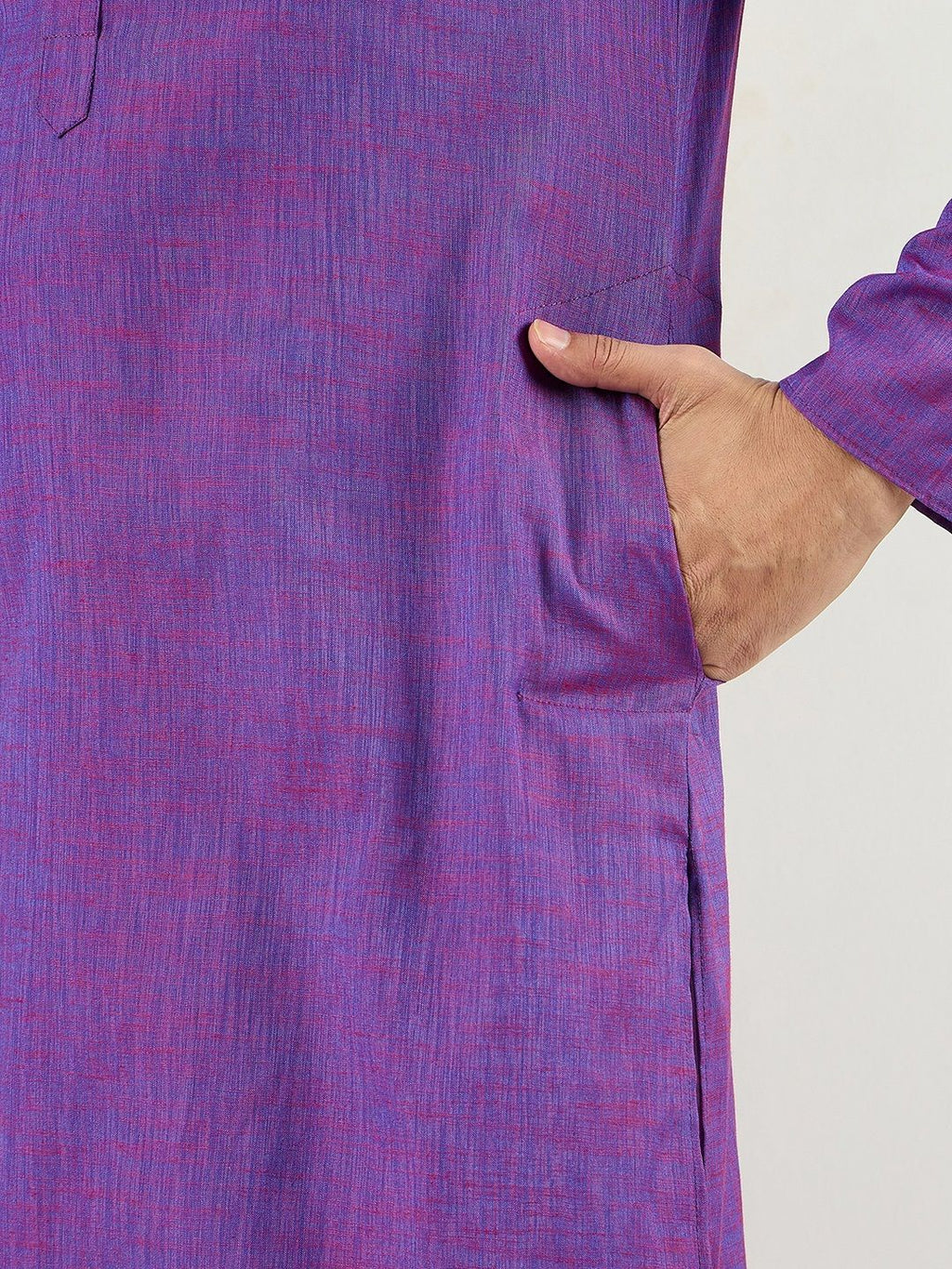 Men Purple Cotton Solid Woven Design Straight Kurta With Pant Set-MKSET1099
