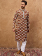 Men Brown Viscose Rayon Solid Embroidered Straight Kurta With Pant Set-MKSET1535